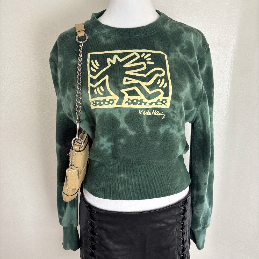 Keith Haring Green Tie-Dye Cropped Sweatshirt - Size L